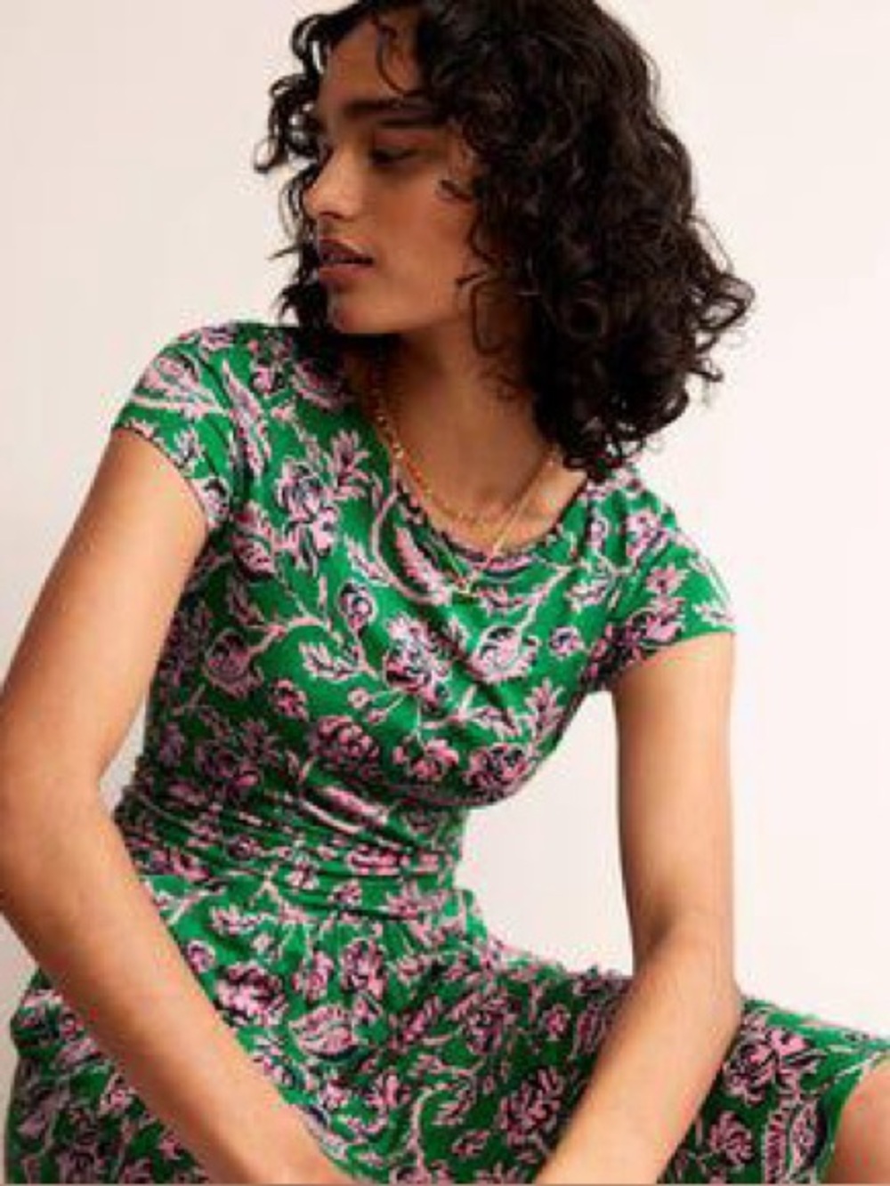 Boden Amelie Printed Dress—Green, 14R